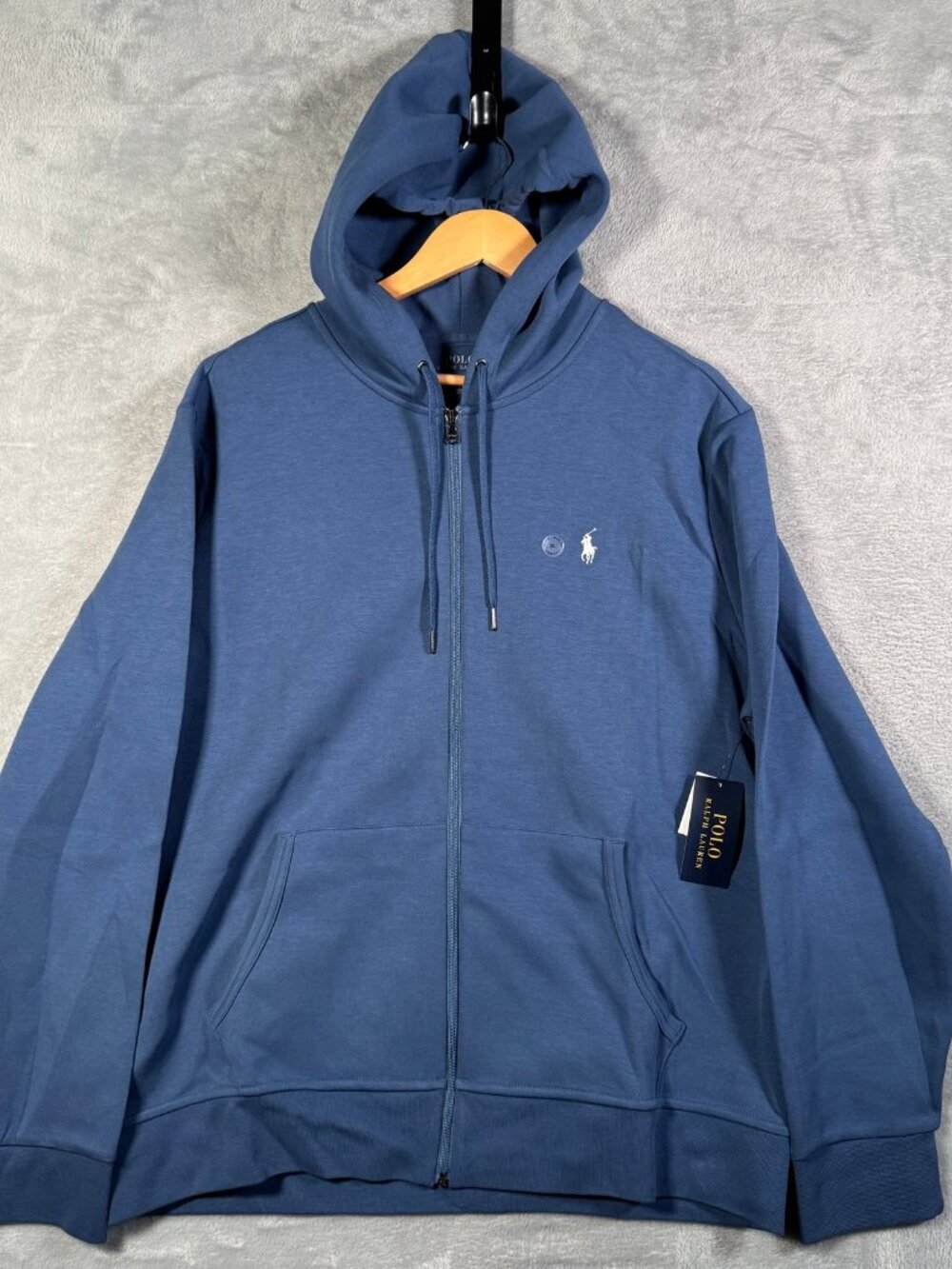 Polo Ralph Lauren Hoodie Mens XL Blue Full Zip Sweatshirt Double Knit Jacket